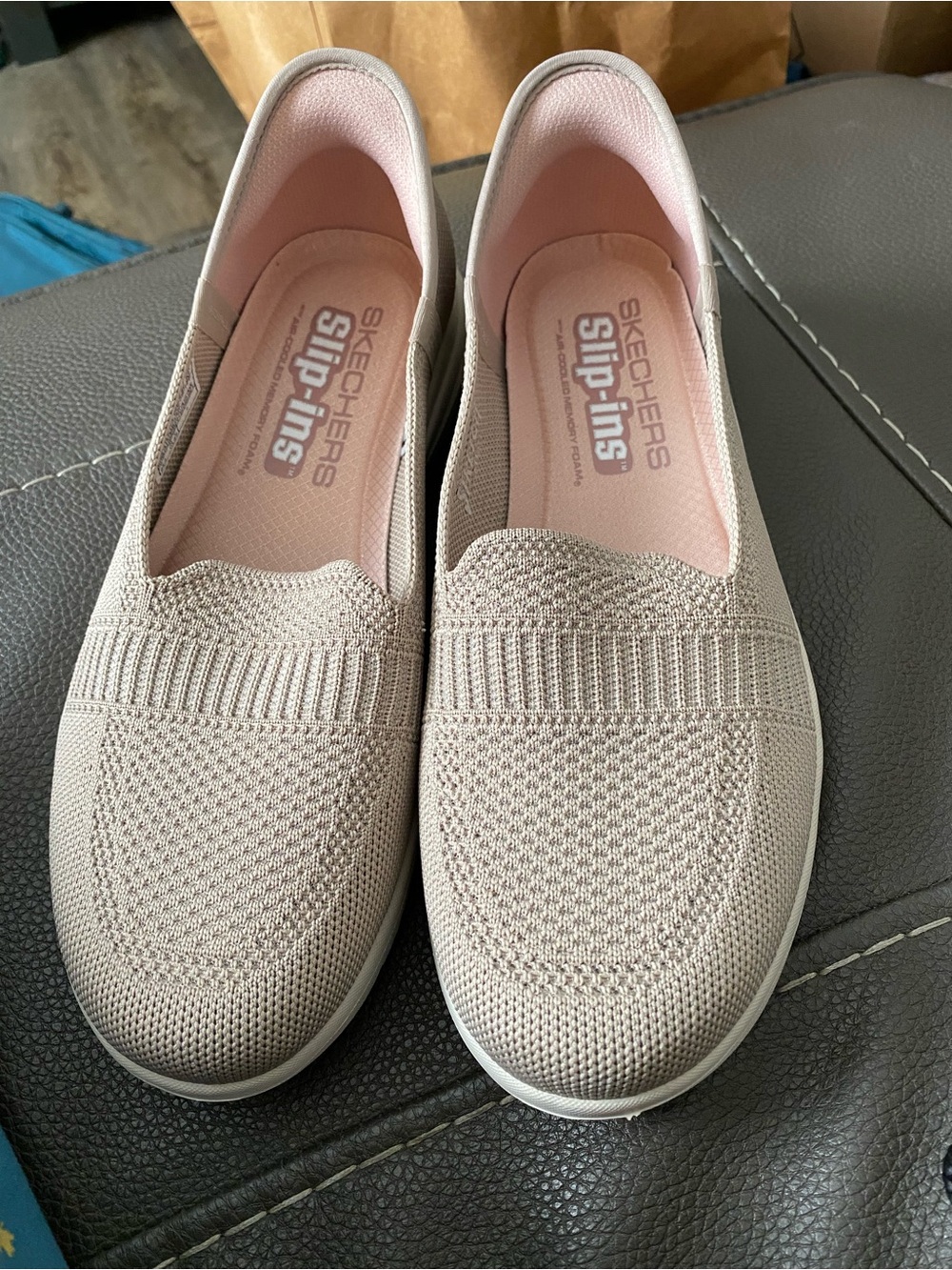 Skechers Slip-Ins Women's Knit Slip-On Shoes in Light oatmeal